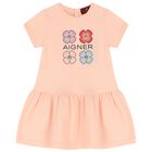 Younger Girls Pink Flower Logo Dress, 1, hi-res