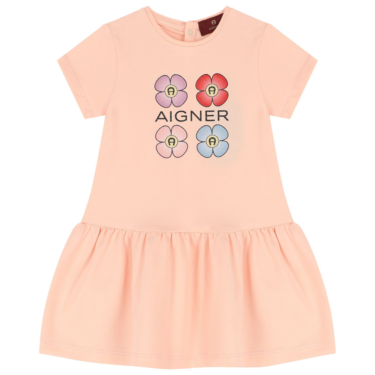 Younger Girls Pink Flower Logo Dress, 1, hi-res image number null