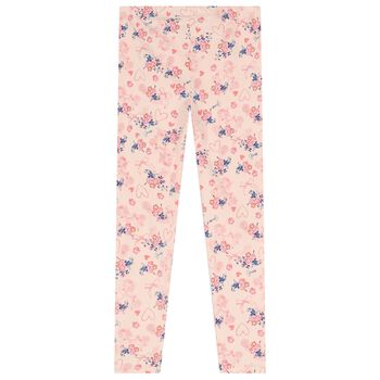 Girls Pink Floral Leggings