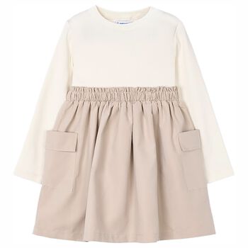 Mayoral Girls Ivory & Beige Dress, 1 Girls Ivory & Beige Dress