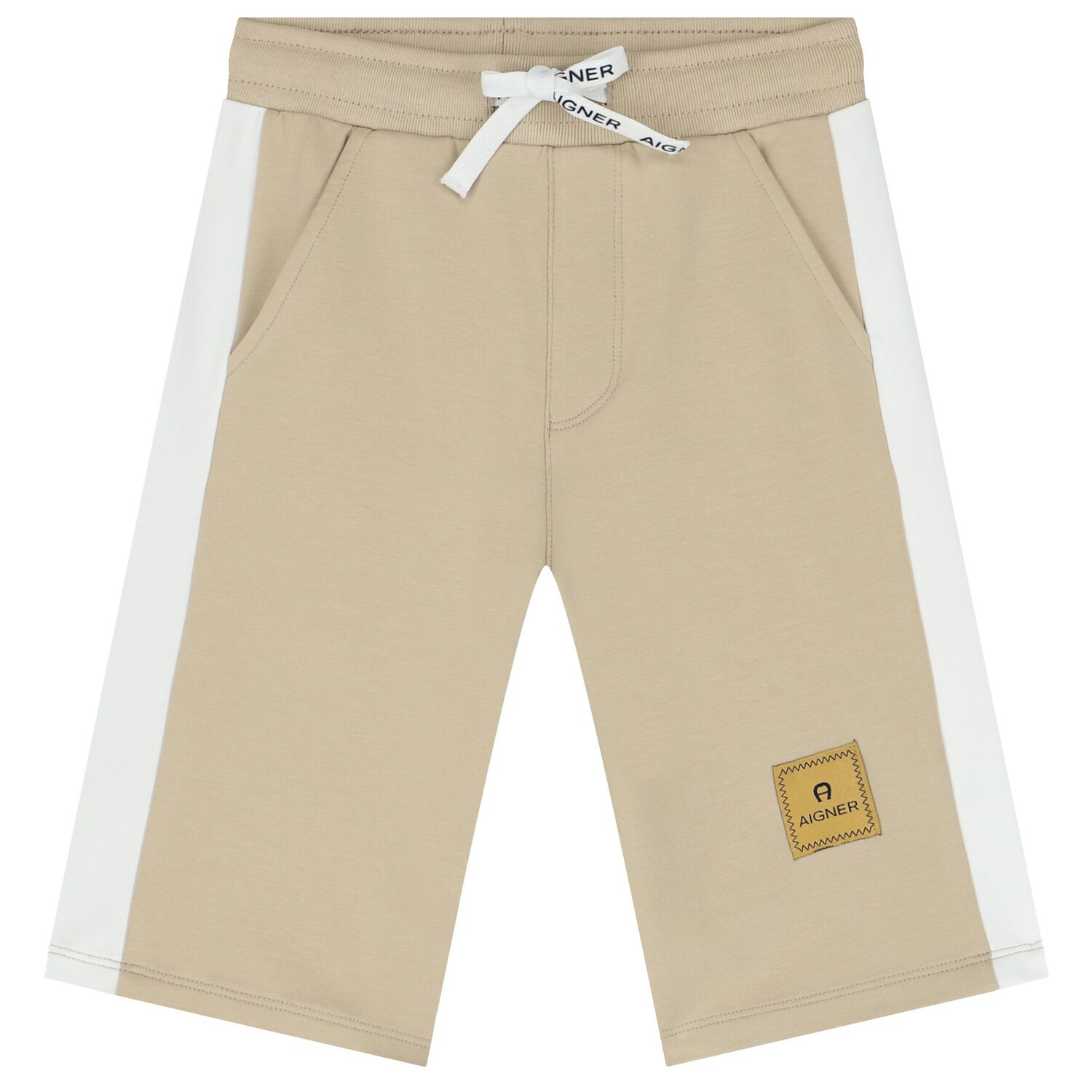 Boys Beige & White Logo Shorts, 1, hi-res image number null