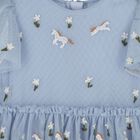 Younger Girls Blue Horse Tulle Dress, 1, hi-res