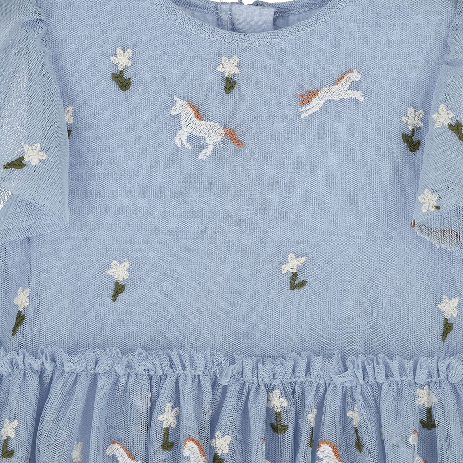 Younger Girls Blue Horse Tulle Dress, 1, hi-res