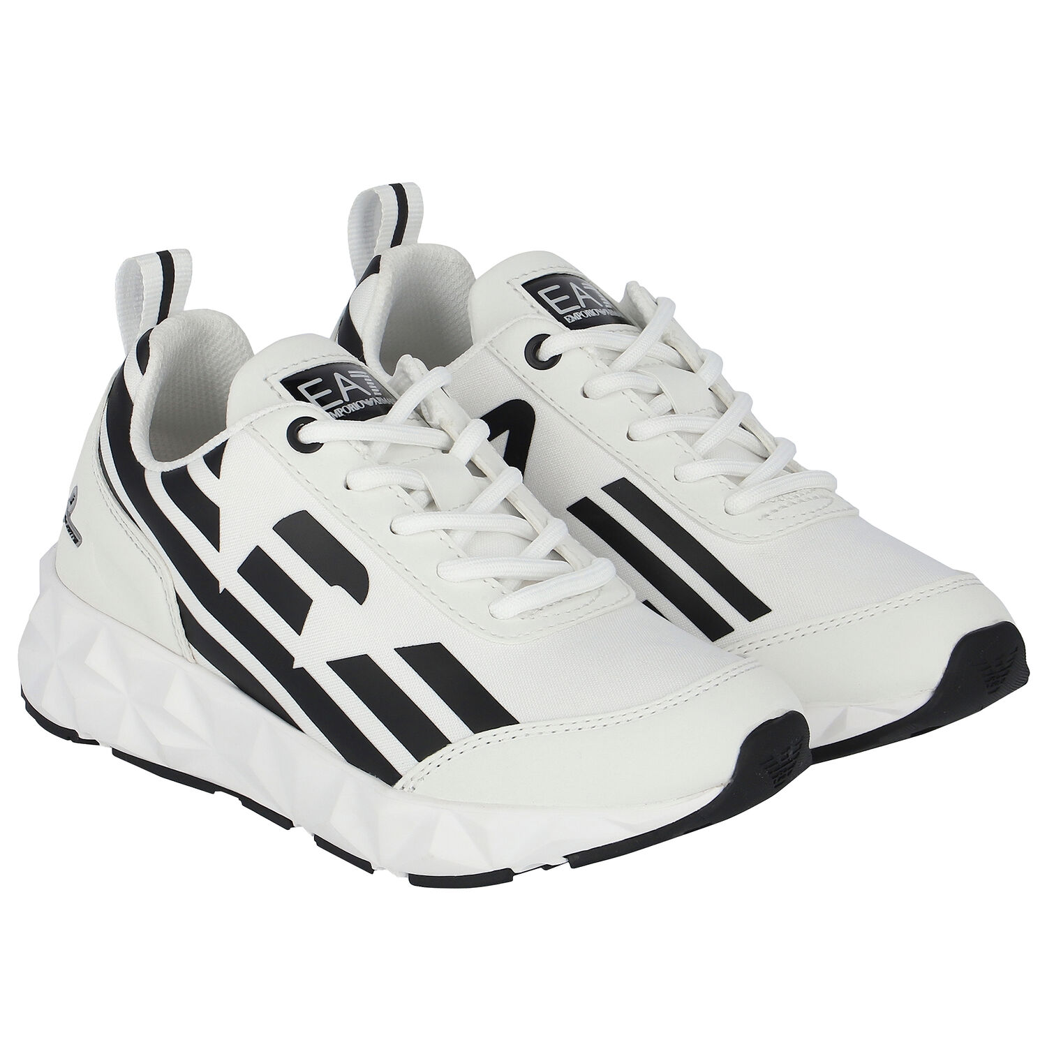 White & Black Logo Trainers, 1, hi-res