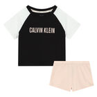 Girls Black & Pink Logo Pyjamas, 1, hi-res