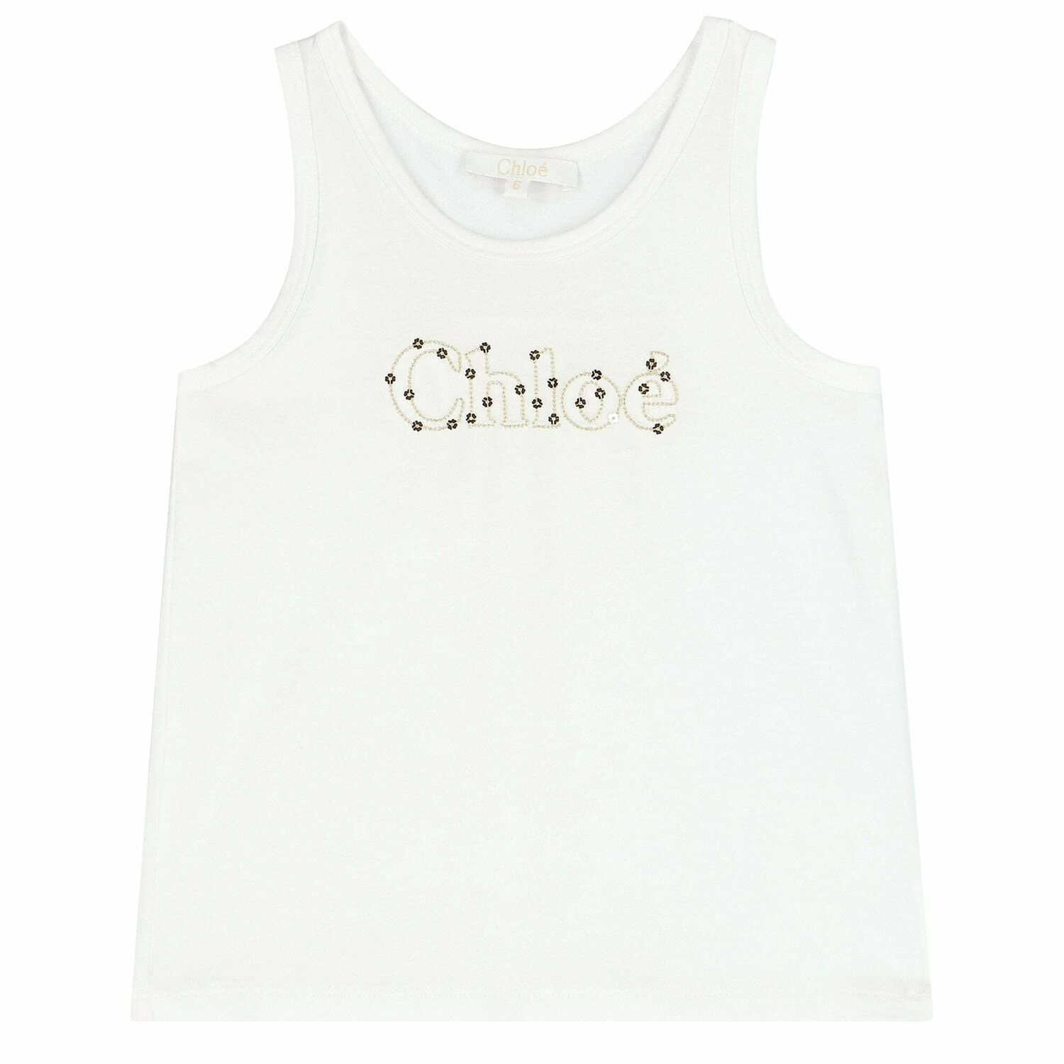 Girls White Sequin Logo Top, 1, hi-res