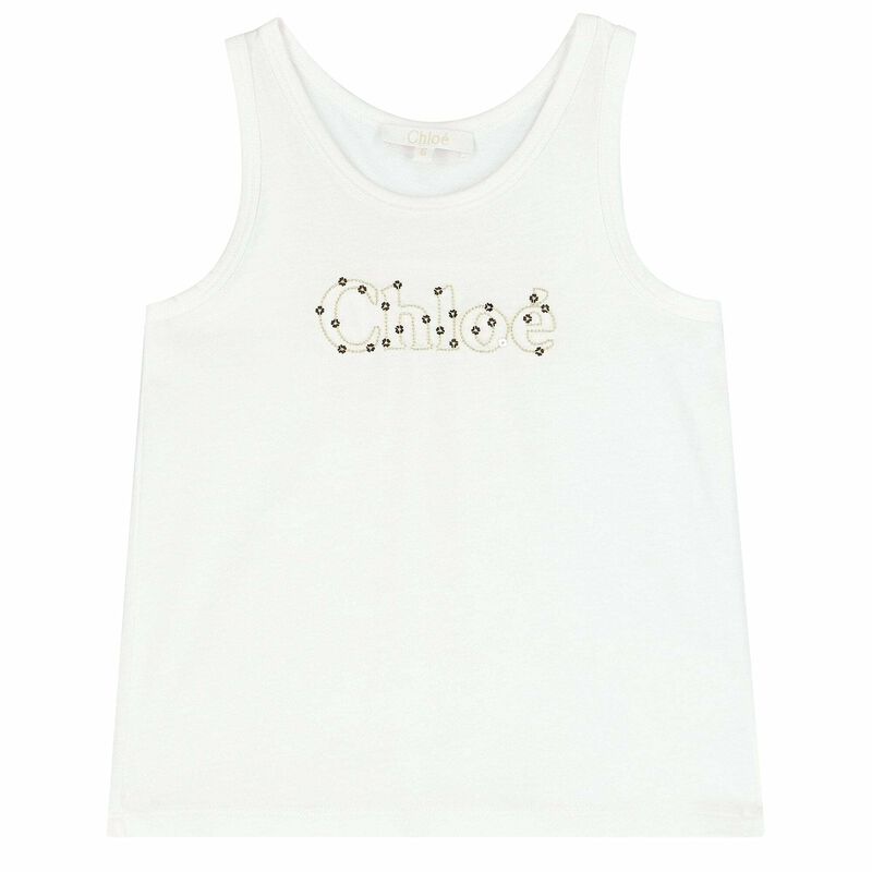 Girls White Sequin Logo Top, 1, hi-res image number null