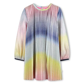 Girls Multi-Colured Satin Plissé Dress