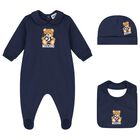 Navy Blue Teddy Bear Logo Babygrow Gift Set, 2, hi-res