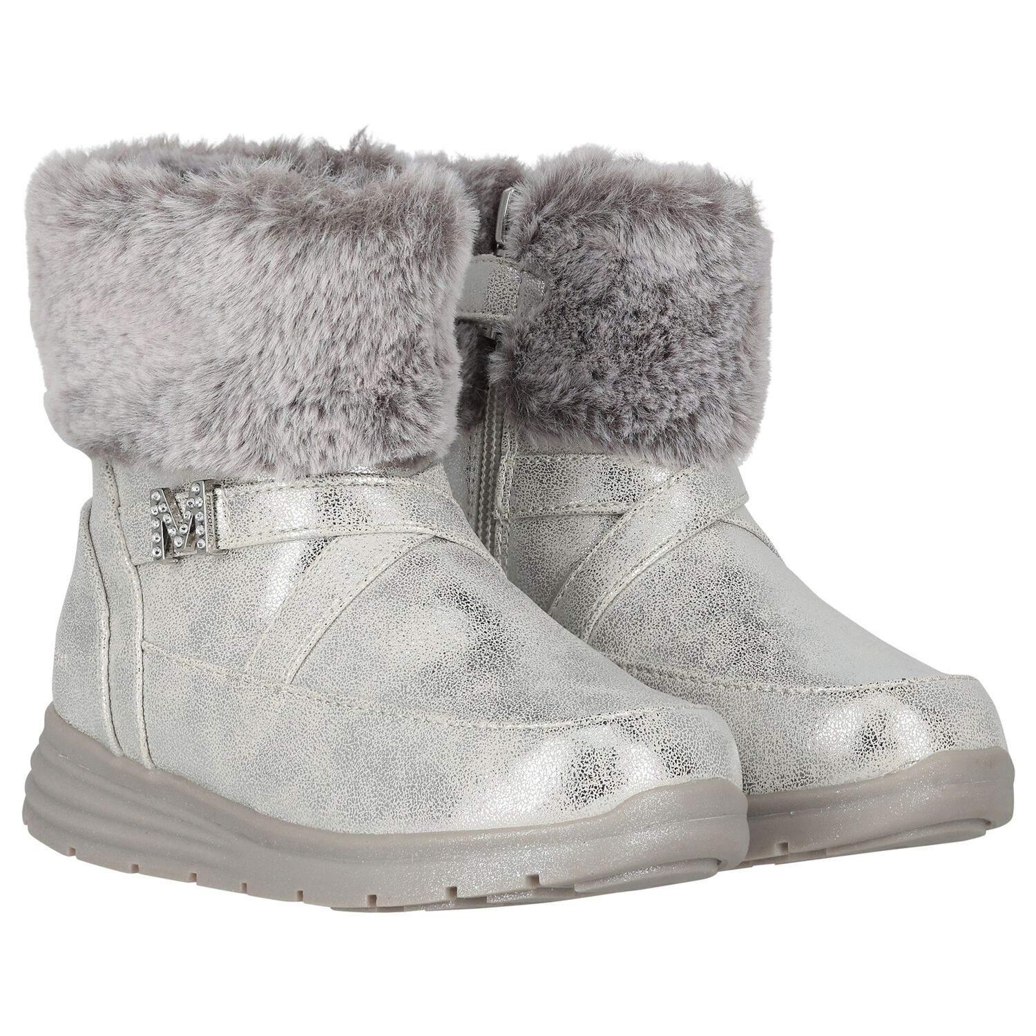 Girls Silver Logo Faux fur Boots, 1, hi-res