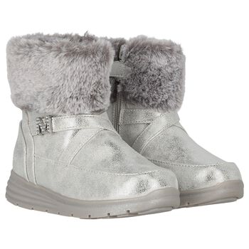 Girls Silver Logo Faux fur Boots
