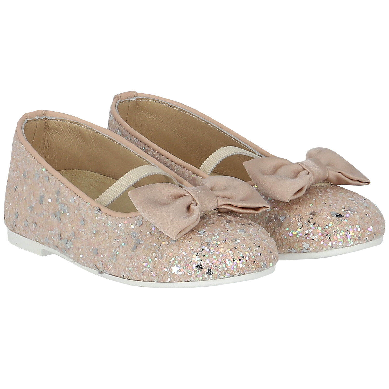 Girls Beige Embellished Bow Shoes, 1, hi-res