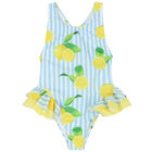Girls Blue & White Lemon Swimsuit, 1, hi-res