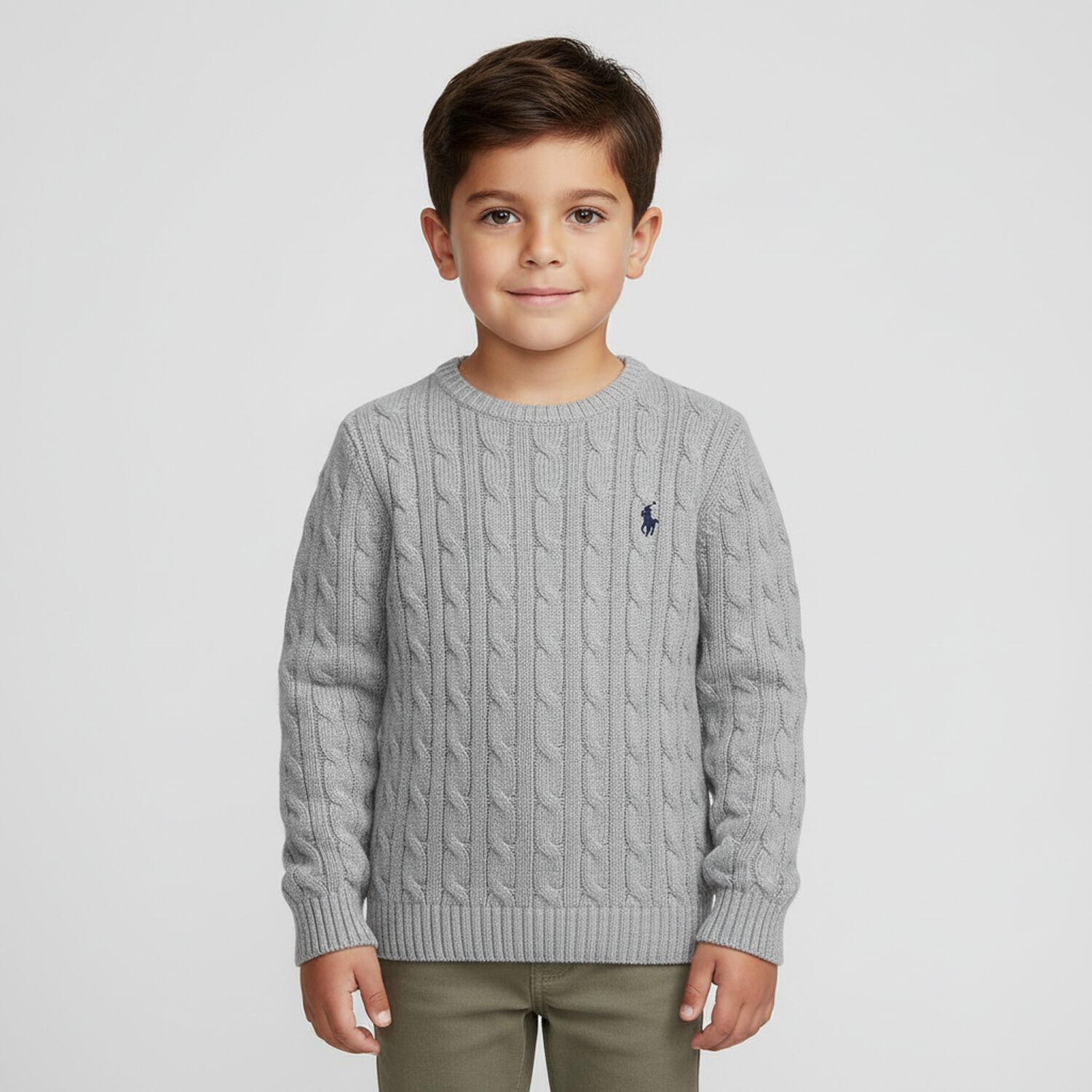 Grey Logo Cable Knit Jumper, 1, hi-res
