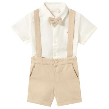 Younger Boys Beige & Ivory Shorts Set