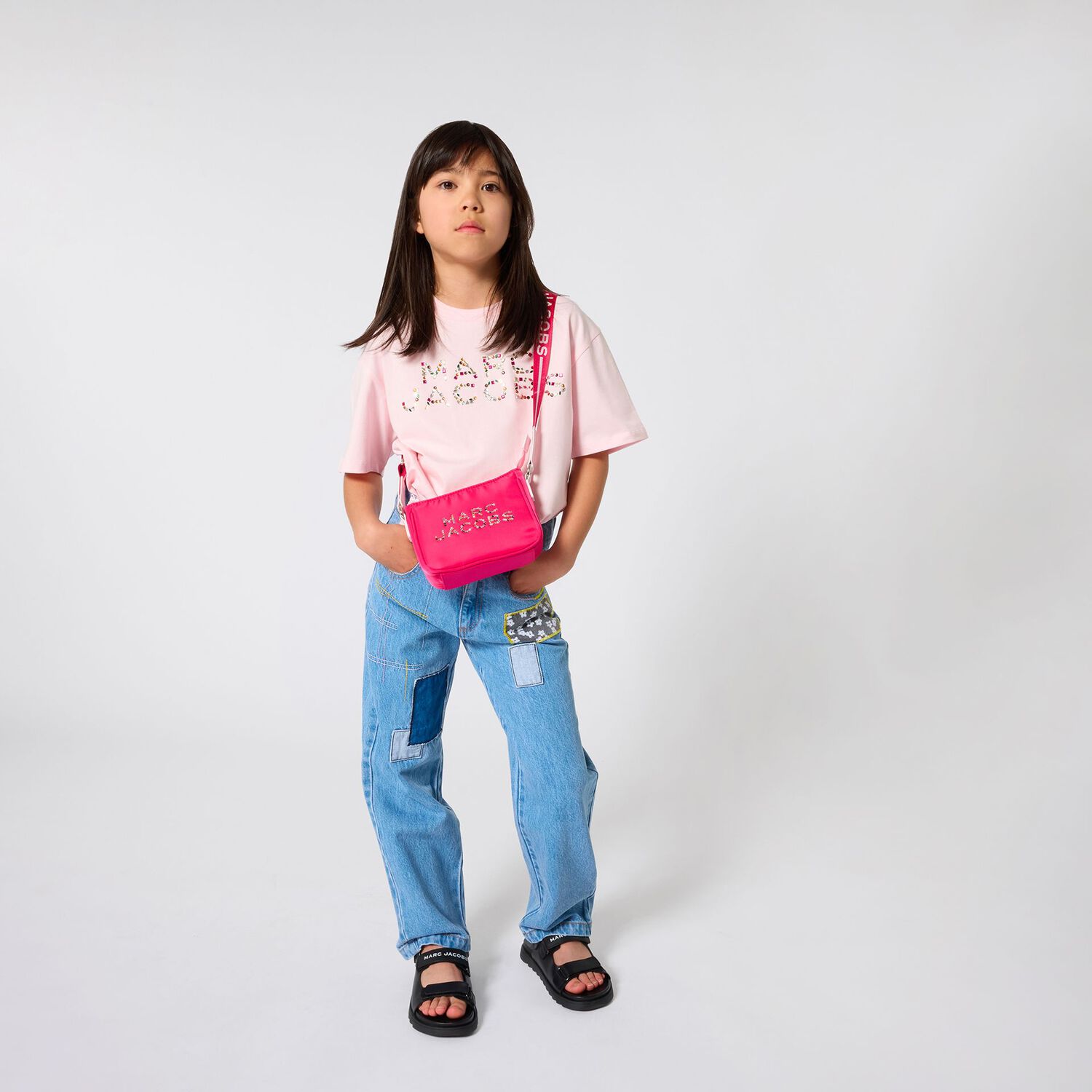 Girls Pink Logo Rhinestone T-Shirt, 2, hi-res