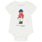 Baby Girls White Polo Bear Bodysuit, 1, hi-res