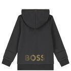 Boys Grey Logo Hooded Zip Up Top, 1, hi-res