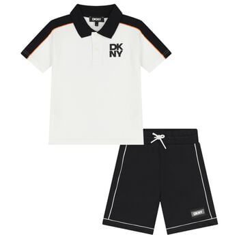 Boys White & Black Shorts Set