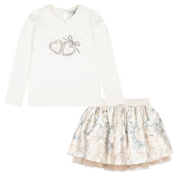 Girls Ivory Heart Skirt Set