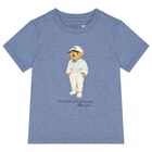 Baby Boys Blue & Beige Polo Bear Shorts Set, 1, hi-res