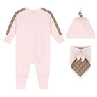 Baby Girls Pink & Beige Romper Gift Set, 1, hi-res