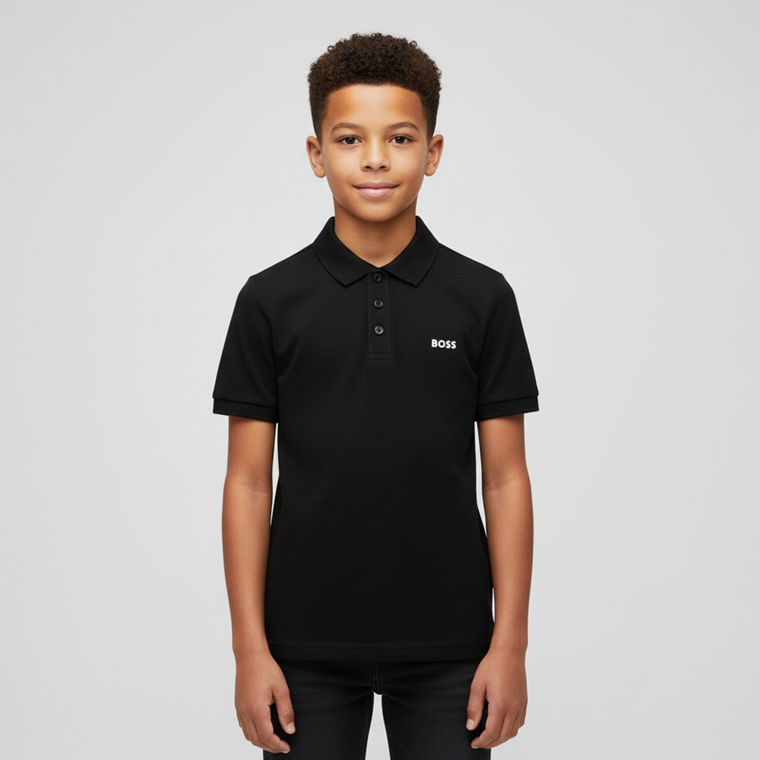 Boys Black Logo Polo Shirt, 1, hi-res