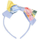 Girls Blue & White Striped Headband, 1, hi-res
