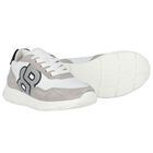Girls White & Silver Logo Trainers, 1, hi-res