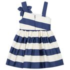 Girls Ivory & Navy Blue Striped Flower Dress, 2, hi-res