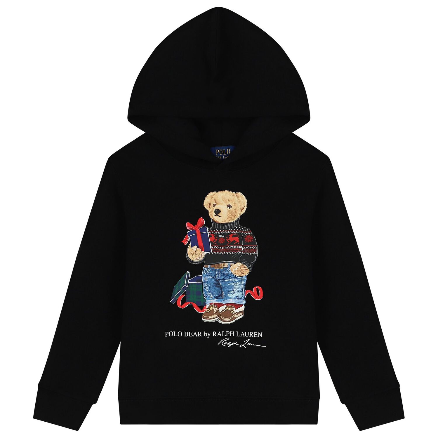 Boys Black Polo Bear Hooded Top, 1, hi-res image number null