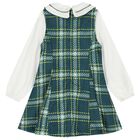 Girls Green & White Pinafore Dress, 1, hi-res