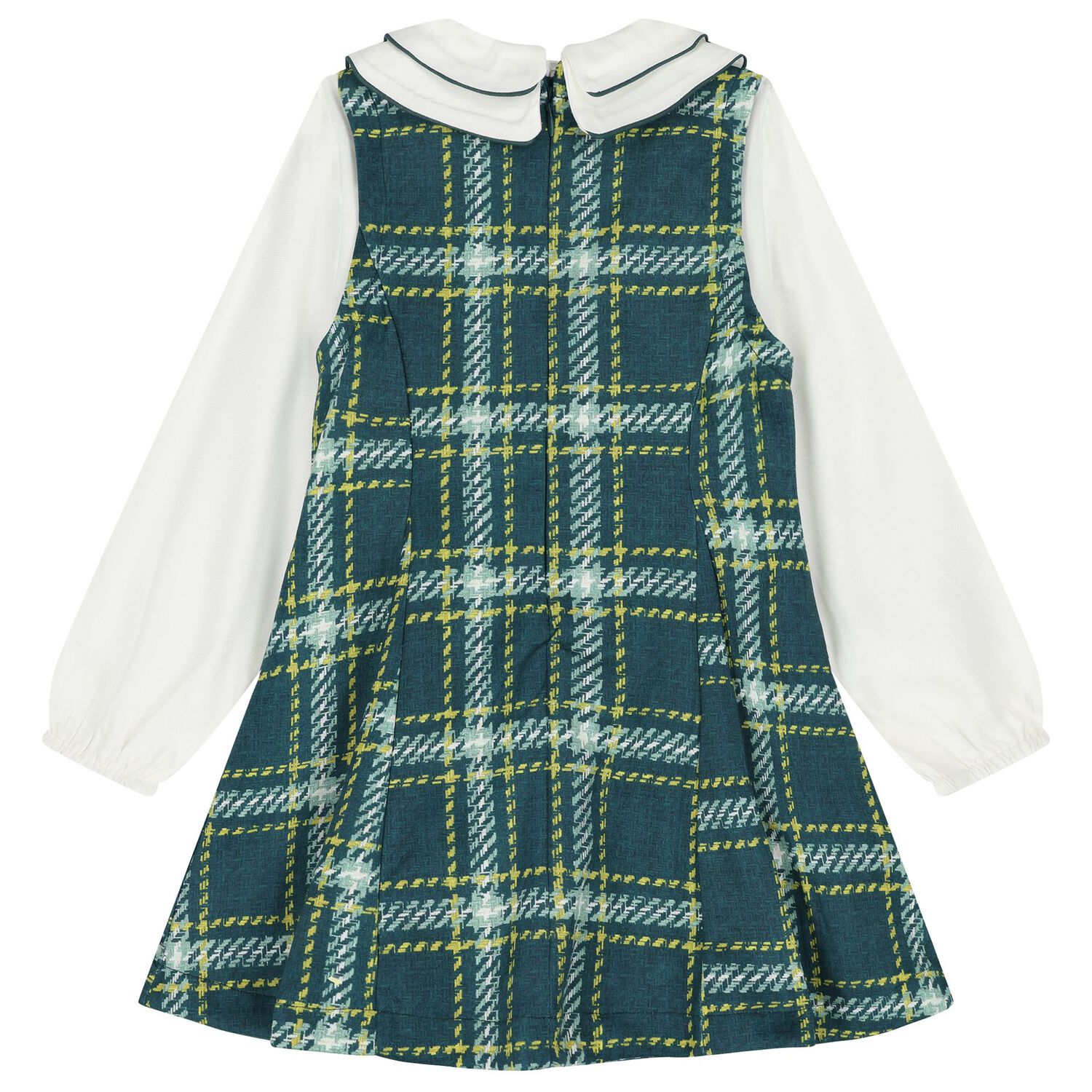 Girls Green & White Pinafore Dress, 1, hi-res