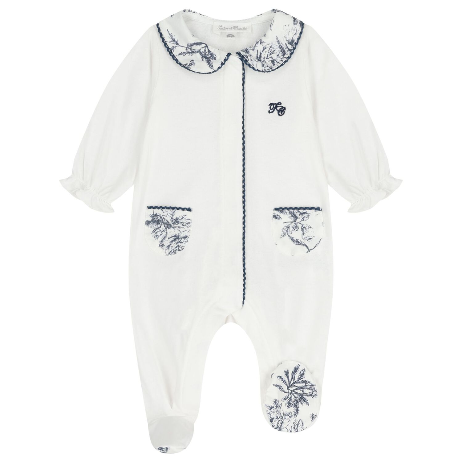Baby Boys White & Navy Blue Babygrow, 2, hi-res