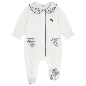 Baby Boys White & Navy Blue Babygrow