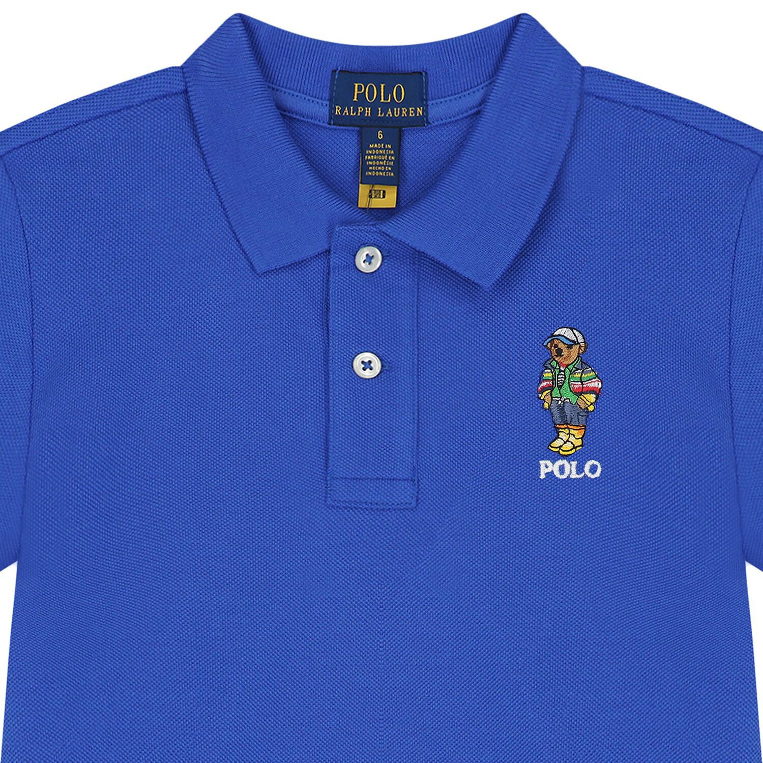 Boys Blue Polo Bear Polo Shirt, 1, hi-res