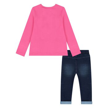 Younger Girls Pink & Blue Logo Trousers Set