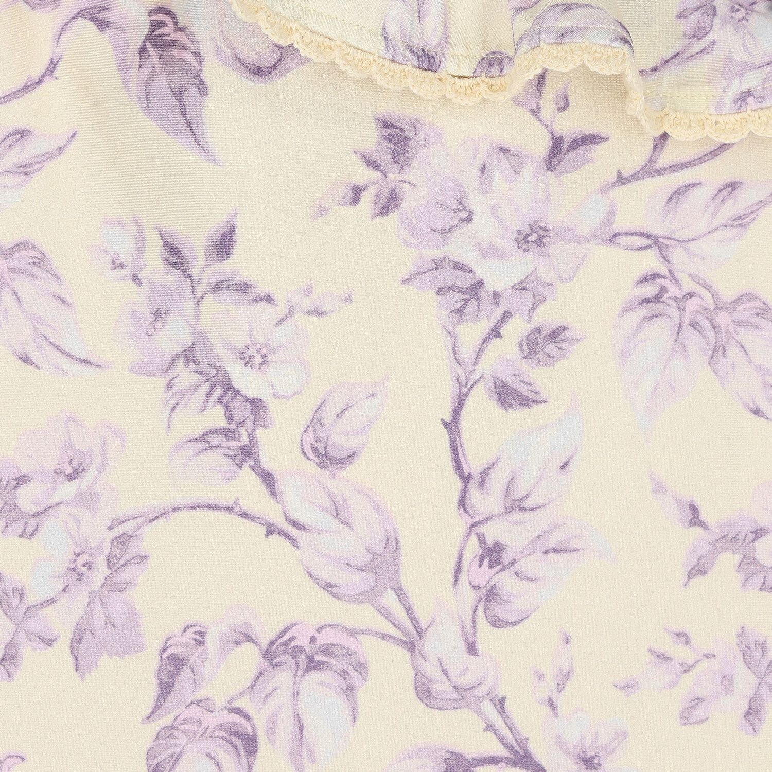 Girls Ivory & Purple Floral Swimsuit, 1, hi-res