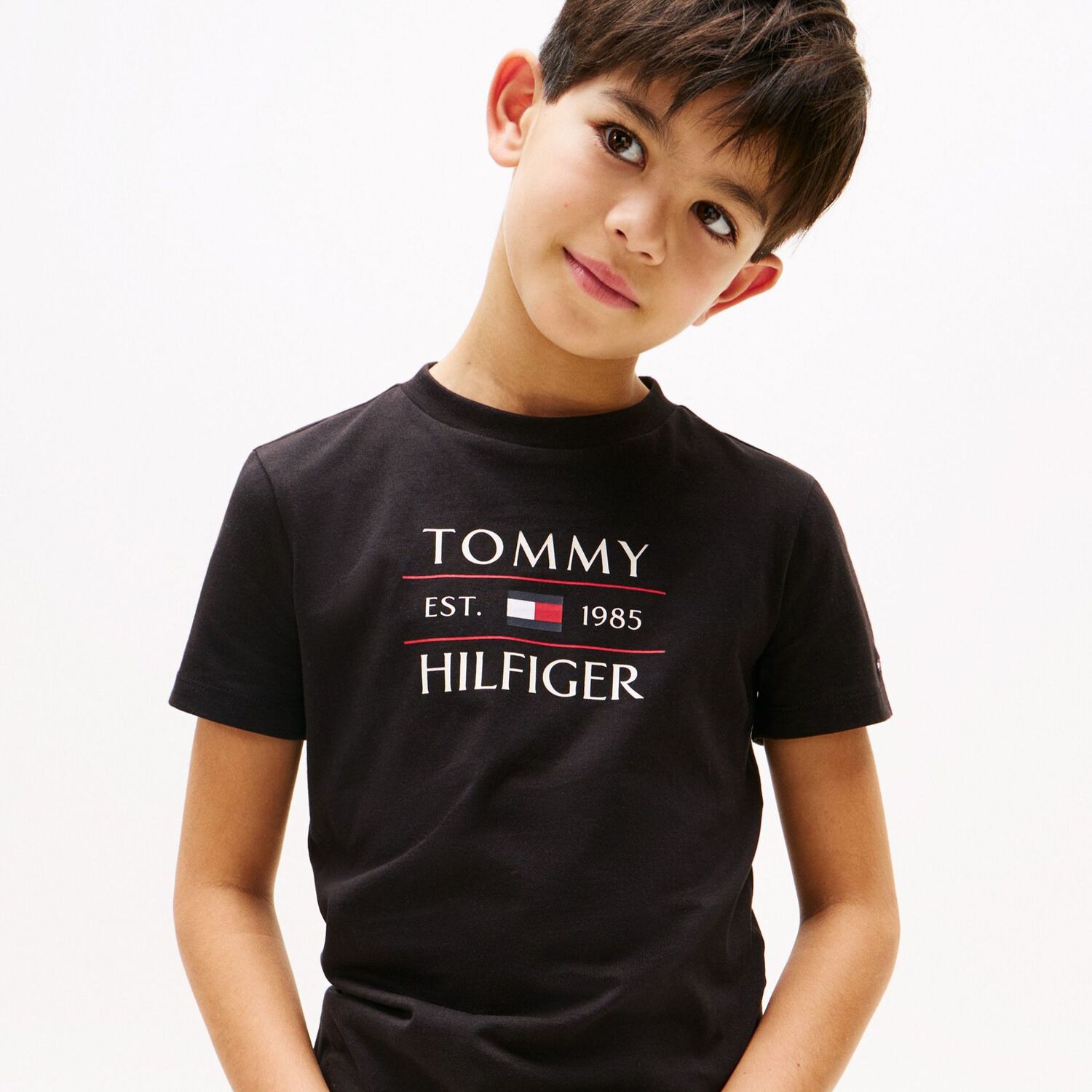 Boys Black Flag Logo Cotton T-Shirt, 1, hi-res image number null