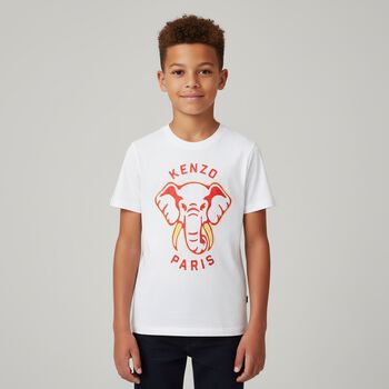Boys White Elephant Logo T-Shirt