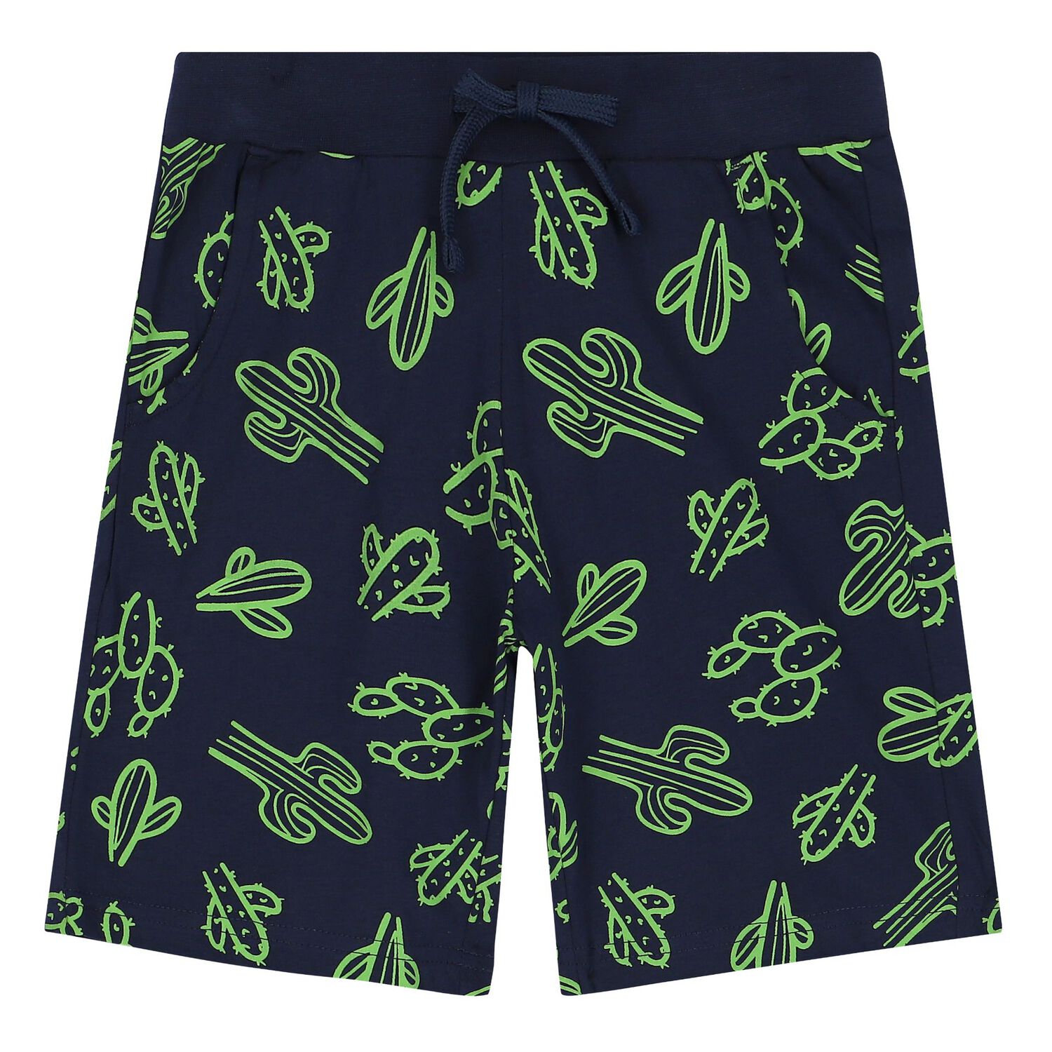 Boys White & Navy Blue Cactus Shorts Set, 1, hi-res