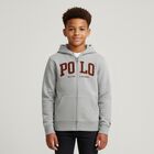 Boys Grey Logo Hooded Zip Up Top, 1, hi-res