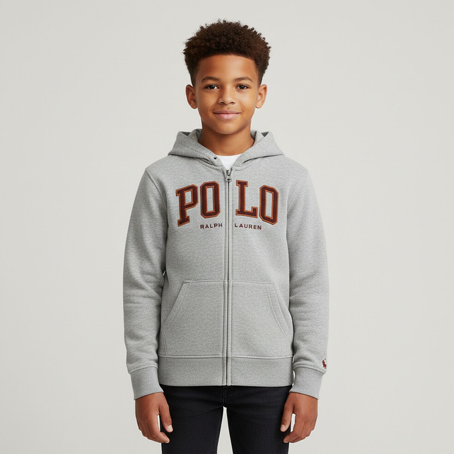 Boys Grey Logo Hooded Zip Up Top, 1, hi-res image number null