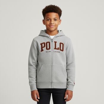 Boys Grey Logo Hooded Zip Up Top