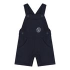 Baby Boys White & Navy Blue Logo Dungaree Set, 1, hi-res