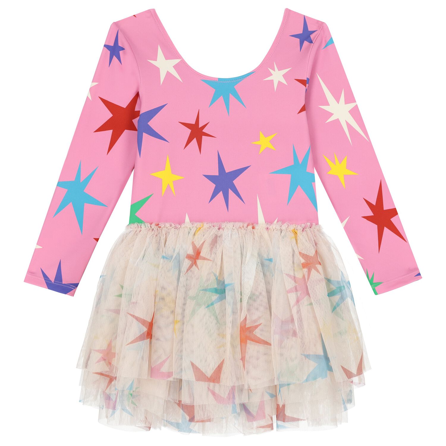 Girls Pink Star Print Dress, 1, hi-res