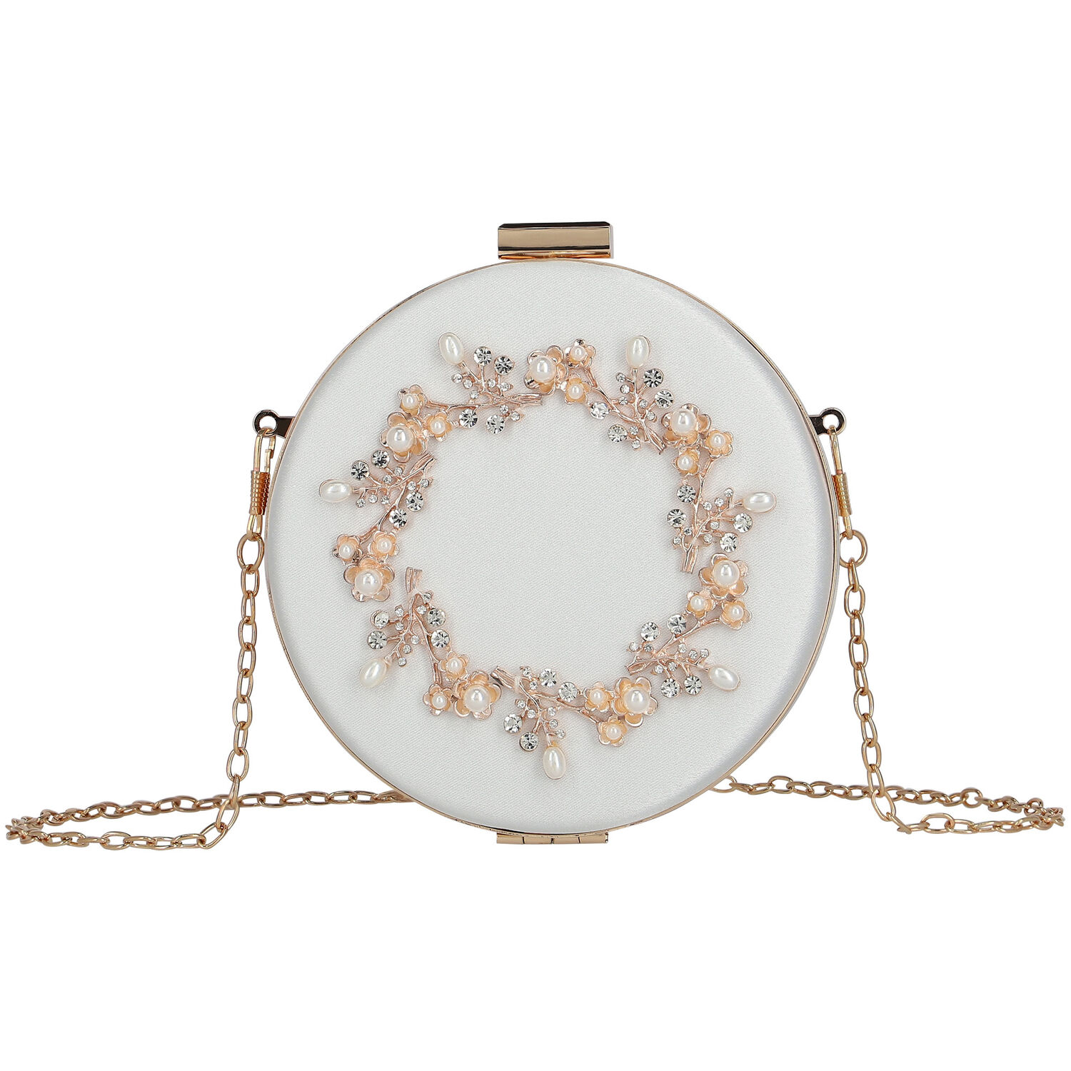 Girls White & Gold Embellished Satin Bag, 2, hi-res