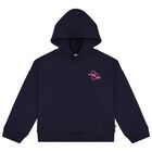 Girls Navy Blue Heart Hooded Top, 1, hi-res