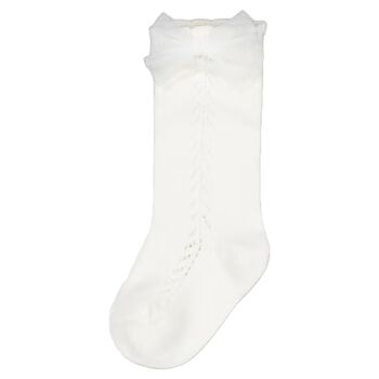 Younger Girls White Bow Knitted Socks