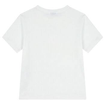 Girls White Web Striped T-Shirt